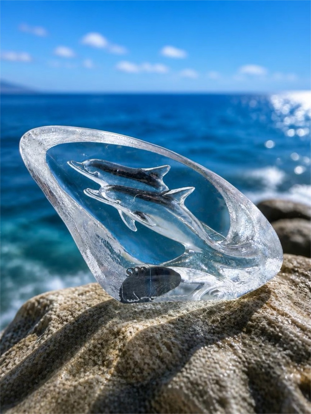 Mats Jonasson Full Lead Crystal Dolphin Pair